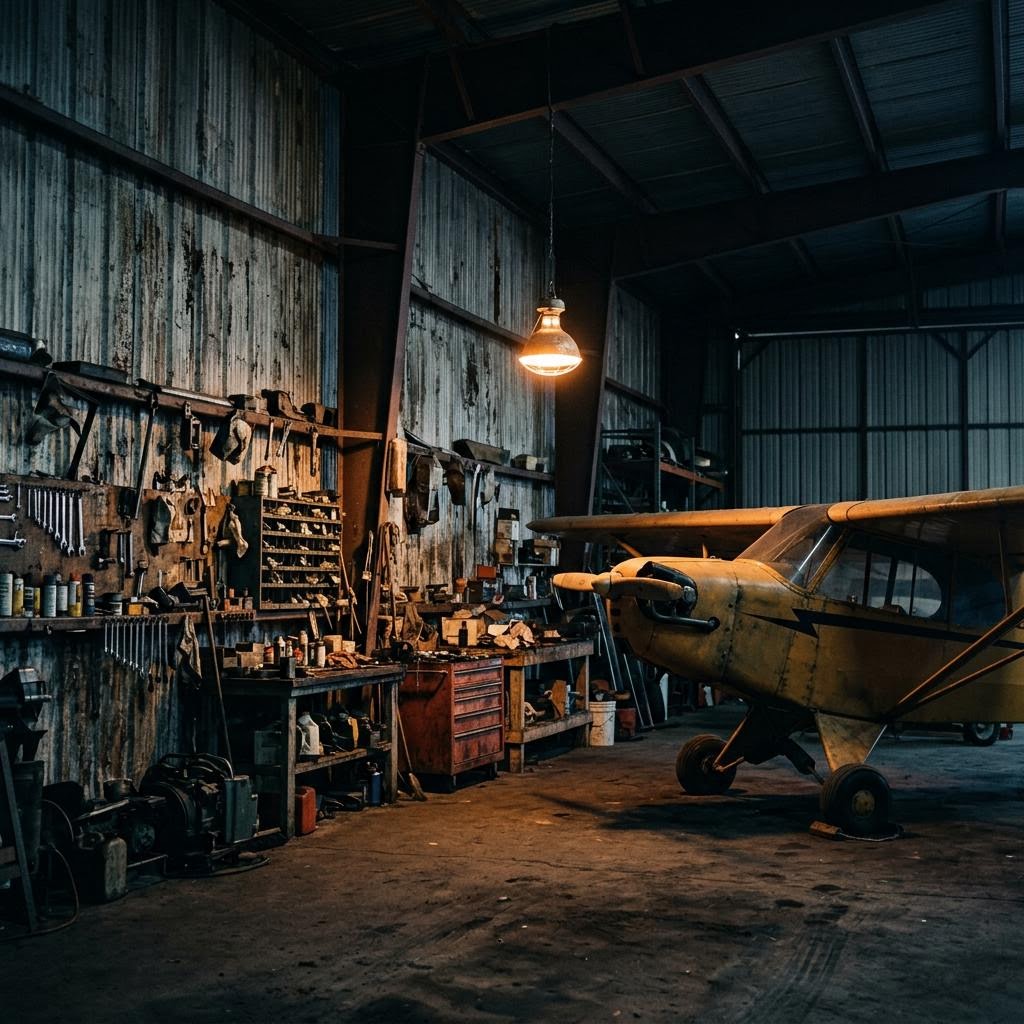 Hangar interior at a general-aviation airport